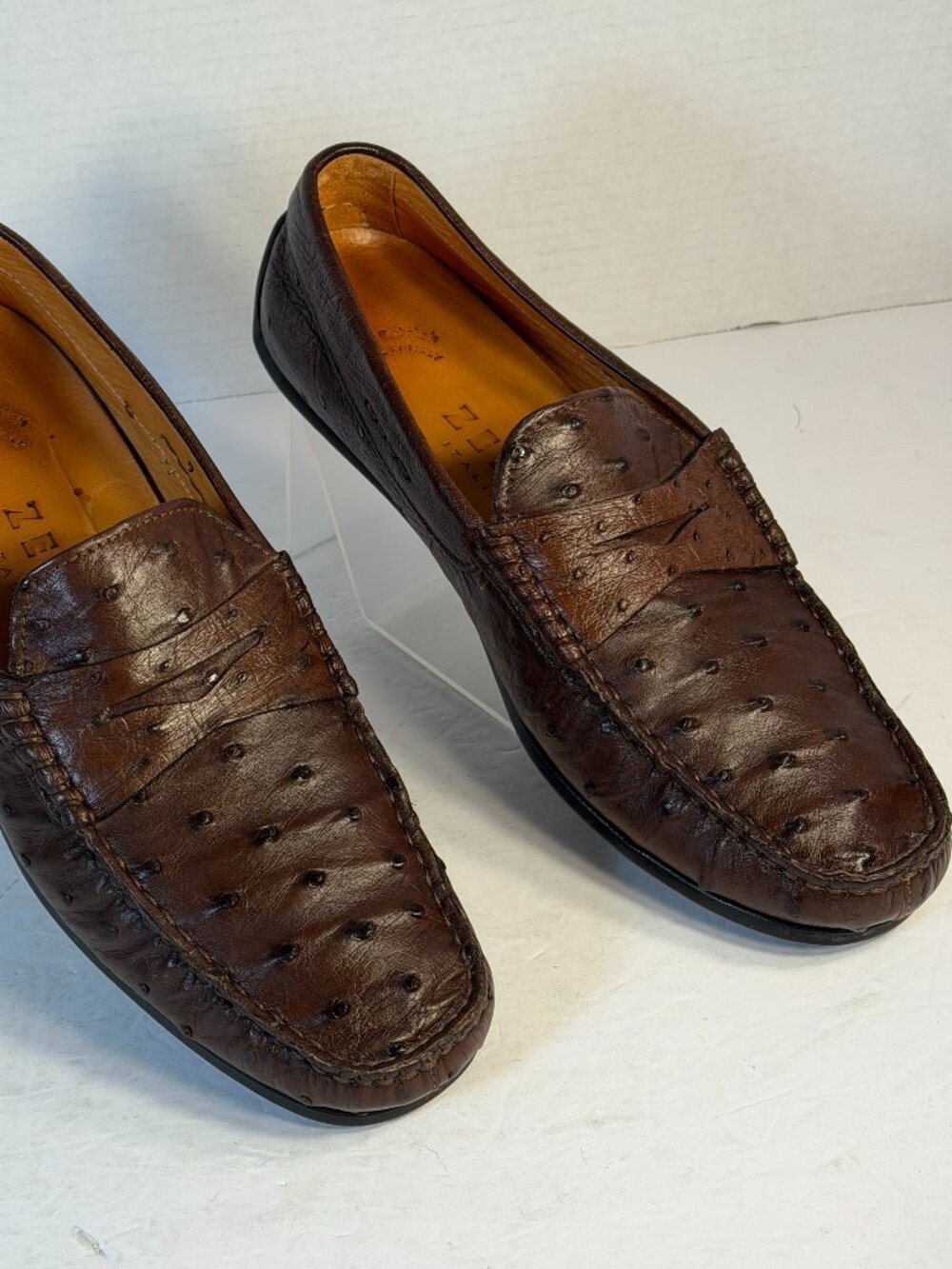 Men's Zelli Roma size 9 Brown Ostrich leather shoes - Picture 2 of 16